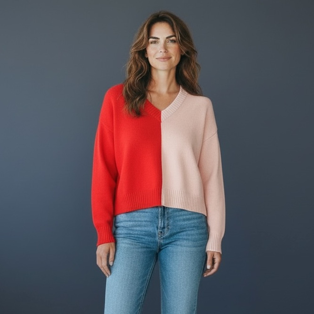 Kerri Rosenthal Radiant Heart Color block V-neck Sweater